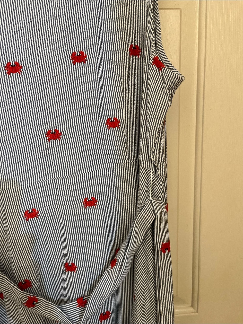 crown & ivy Navy and White Striped Sleeveless Dress with Red Crab Embroidery - Picture 5 of 7